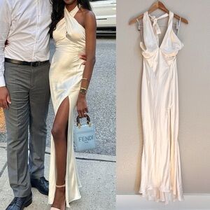 Start of Forever Ivory Satin Halter Mermaid Maxi Dress Small